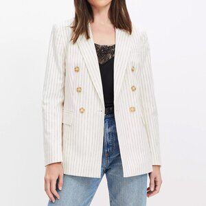 Loft Striped Cotton Linen Double Breasted Blazer